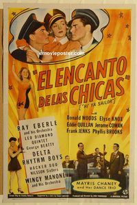 v611 HI' YA SAILOR Spanish/US one-sheet movie poster '43 big band, Eberle!