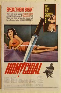 v618 HOMICIDAL one-sheet movie poster '61 William Castle horror!