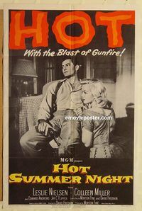 v631 HOT SUMMER NIGHT one-sheet movie poster '56 Leslie Nielsen, Miller