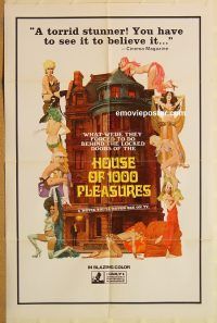 v634 HOUSE OF 1000 PLEASURES one-sheet movie poster '72 cathouse!