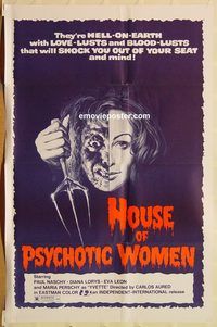 v635 HOUSE OF PSYCHOTIC WOMEN one-sheet movie poster '75 Aured horror