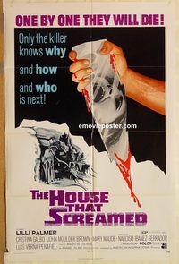 v643 HOUSE THAT SCREAMED one-sheet movie poster '71 Palmer, AIP horror!