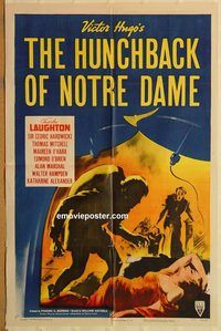 v647 HUNCHBACK OF NOTRE DAME one-sheet movie poster R52 Laughton, Ohara