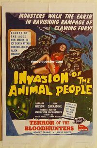 v668 INVASION OF ANIMAL PEOPLE/TERROR OF BLOODHUNTERS one-sheet movie poster '60s