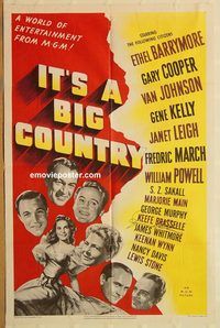 v675 IT'S A BIG COUNTRY signed one-sheet movie poster '51 James Whitmore