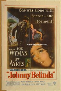 v684 JOHNNY BELINDA signed one-sheet movie poster '48 Jane Wyman