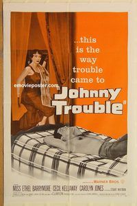 v687 JOHNNY TROUBLE one-sheet movie poster '57 Barrymore, girl trouble!