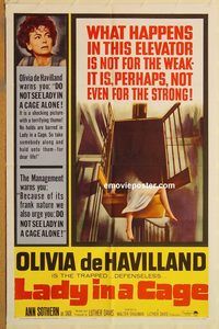v700 LADY IN A CAGE one-sheet movie poster '64 Olivia de Havilland, Caan