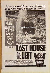 v711 LAST HOUSE ON THE LEFT one-sheet movie poster '72 Wes Craven, horror!