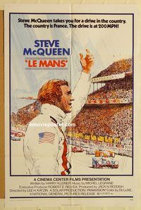 v715 LE MANS one-sheet movie poster '71 Steve McQueen, French car racing!