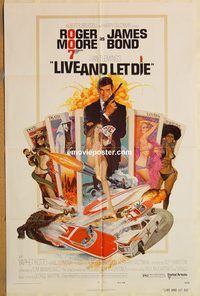v728 LIVE & LET DIE one-sheet movie poster '73 Roger Moore as James Bond!