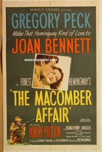 v741 MACOMBER AFFAIR one-sheet movie poster '47 Greg Peck, Joan Bennett