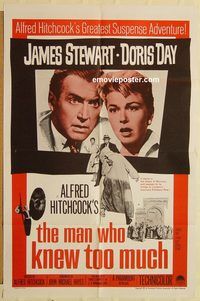 v750 MAN WHO KNEW TOO MUCH one-sheet movie poster R60s Jimmy Stewart, Day