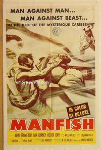 v751 MANFISH one-sheet movie poster '56 Lon Chaney Jr., John Bromfield