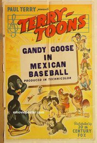 v761 MEXICAN BASEBALL one-sheet movie poster '47 Terrytoons sports!