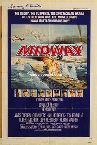 v765 MIDWAY style B one-sheet movie poster '76 Charlton Heston, Henry Fonda
