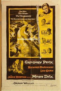 v769 MOBY DICK signed one-sheet movie poster '56 Gregory Peck, Royal Dano