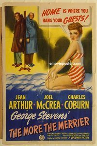 v777 MORE THE MERRIER one-sheet movie poster '43 Arthur, McCrea, Coburn