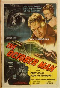 v803 OCTOBER MAN one-sheet movie poster '48 John Mills, Joan Greenwood