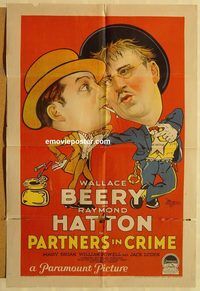 v826 PARTNERS IN CRIME one-sheet movie poster '28 Wallace Beery, Hatton