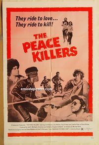 v827 PEACE KILLERS one-sheet movie poster '71 wild crazy biker gang!