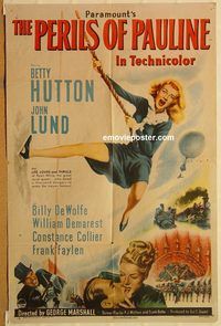 v830 PERILS OF PAULINE one-sheet movie poster '47 Betty Hutton, Lund