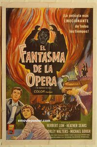 v834 PHANTOM OF THE OPERA Spanish/US one-sheet movie poster '62 Hammer, Lom