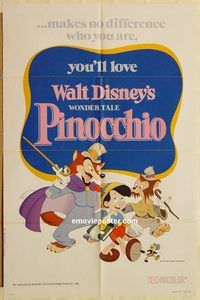 v840 PINOCCHIO one-sheet movie poster R78 Walt Disney classic!