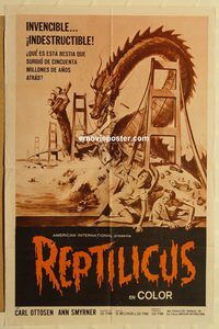 v895 REPTILICUS Spanish/US one-sheet movie poster '62 giant lizard, AIP!