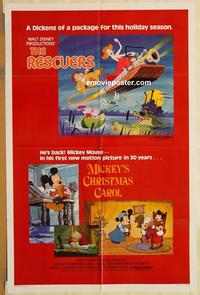 v897 RESCUERS/MICKEY'S CHRISTMAS CAROL one-sheet movie poster '83 Walt Disney