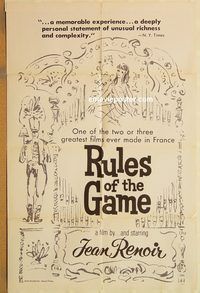 v912 RULES OF THE GAME one-sheet movie poster R60s Jean Renoir, WWII