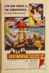 v913 RUMBLE ON THE DOCKS signed one-sheet movie poster '56 James Darren