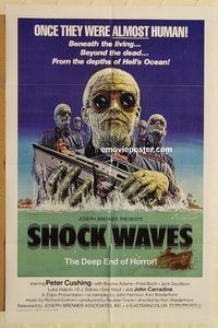 v948 SHOCK WAVES one-sheet movie poster '77 Peter Cushing, cool horror!