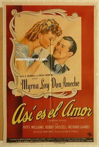 v960 SO GOES MY LOVE Spanish/US one-sheet movie poster '46 Myrna Loy, Ameche