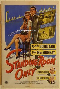 v969 STANDING ROOM ONLY one-sheet movie poster '44 Goddard, MacMurray