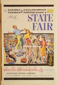 v974 STATE FAIR signed one-sheet movie poster '62 Pat Boone, Alice Faye