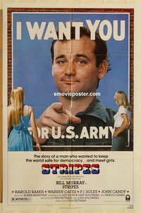 v982 STRIPES style B one-sheet movie poster '81 Bill Murray, Harold Ramis