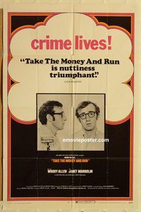 v997 TAKE THE MONEY & RUN one-sheet movie poster '69 Woody Allen