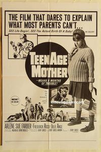 w004 TEENAGE MOTHER one-sheet movie poster '66 pregnant teens, camp classic!