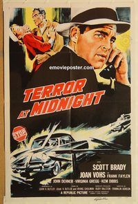 w012 TERROR AT MIDNIGHT signed one-sheet movie poster '56 Kem Dibbs