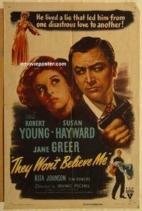 w021 THEY WON'T BELIEVE ME one-sheet movie poster '47 Susan Hayward, Greer