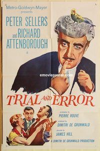 w047 TRIAL & ERROR one-sheet movie poster '62 Sellers, Attenborough