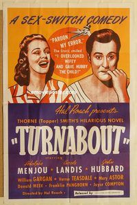 w055 TURNABOUT one-sheet movie poster R46 great sex-switch comedy!