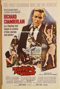 w057 TWILIGHT OF HONOR one-sheet movie poster '63 Richard Chamberlain
