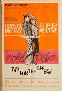 w059 TWO FOR THE SEESAW one-sheet movie poster '62 Robert Mitchum, MacLaine