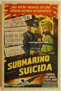 w060 TWO MAN SUBMARINE Spanish/US one-sheet movie poster '44 Neal, Savage