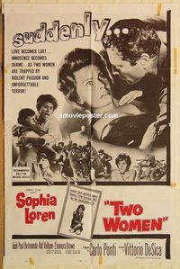 w061 TWO WOMEN 1sh '61 Sophia Loren, Vittorio De Sica, suddenly love becomes lust