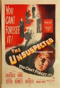 w064 UNSUSPECTED one-sheet movie poster '47 Joan Caulfield, Claude Rains