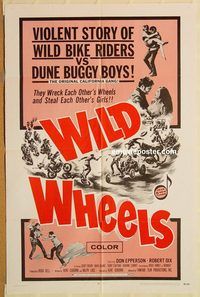 w100 WILD WHEELS one-sheet movie poster '69 bikers & surfers!