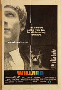 w101 WILLARD one-sheet movie poster '71 Bruce Davison, Sondra Locke